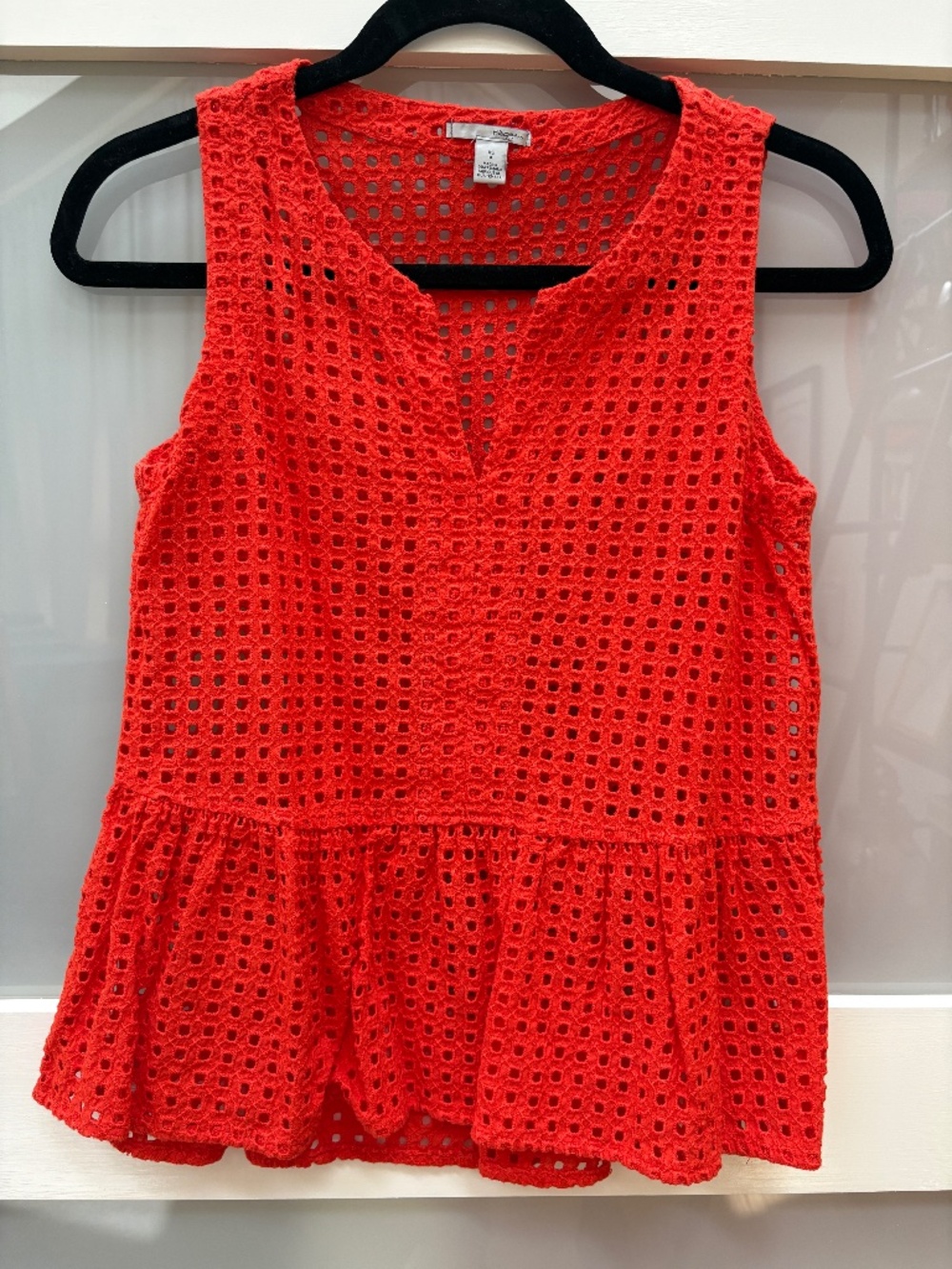 XS Hallogen Peplum Red Orange "Lace"/"Eyelet" Top